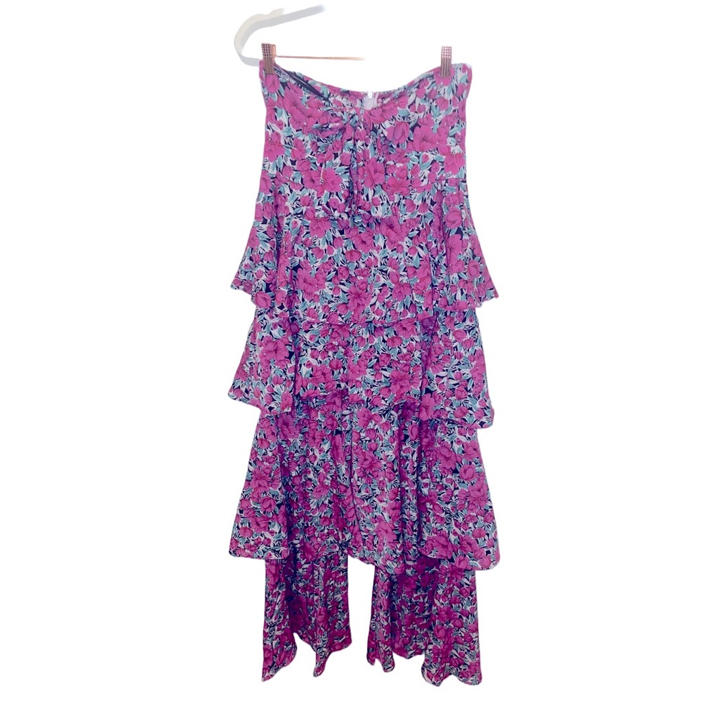 Zip-up floral pink flowy pantsuit ties at bust. Size L